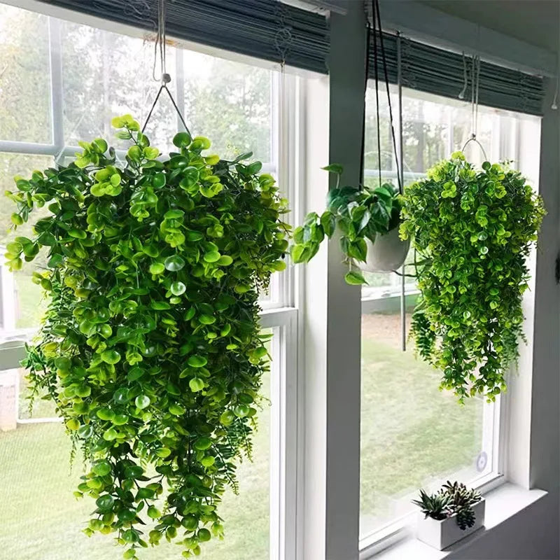 2Pcs Artificial Hanging Plants Fake Hanging Plant Faux Eucalyptus Leaf Greenery Vine Outdoor UV Resistant Plastic Plants - Buy online at  Vibe In Cart.