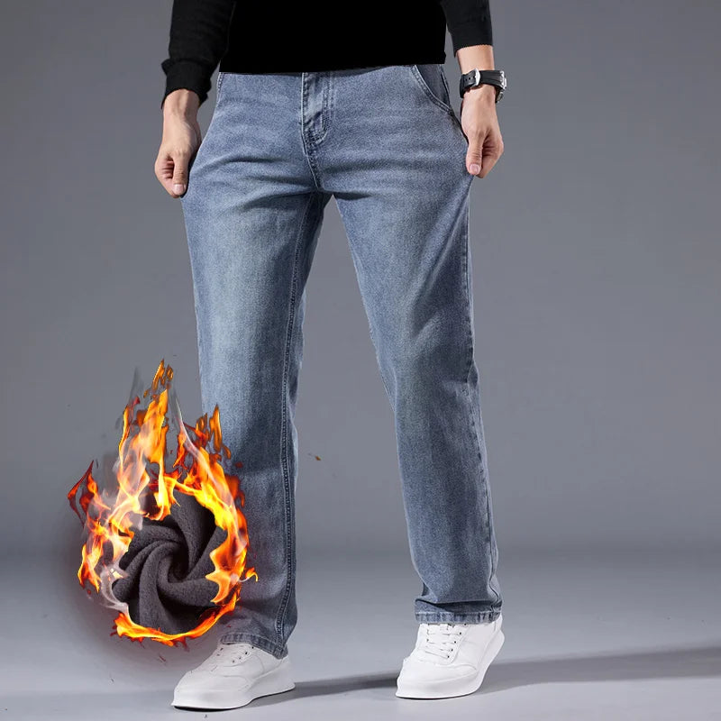 Men's Winter Warm Fleece Lined Thick Stretchable Business Casual Jeans Lightweight Trousers for Office And Daily Wear - Buy online at  Vibe In Cart.
