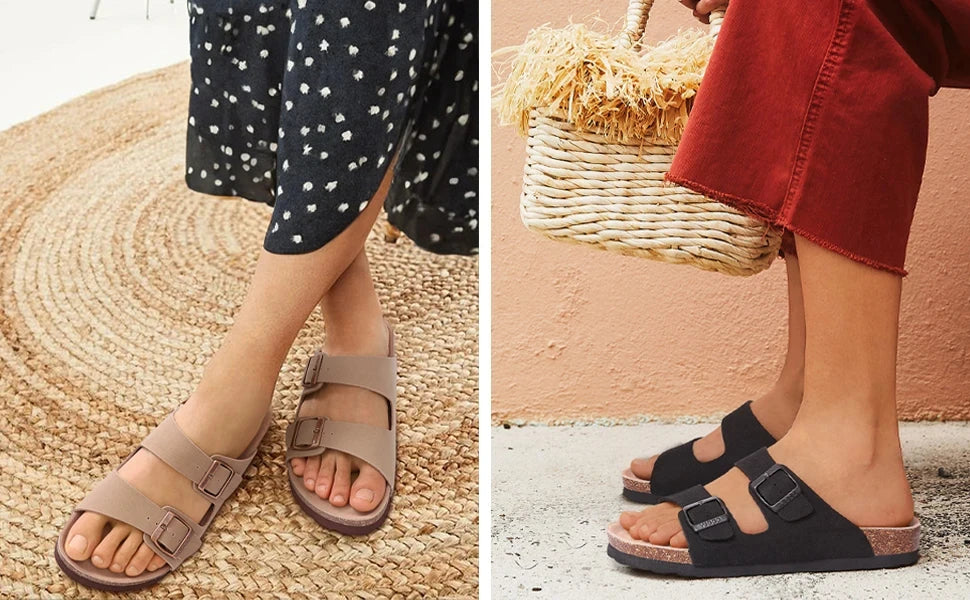 Comwarm Men's Cork Footbed Slides Sandals Arch Support Summer Outdoor Sandals with Adjustable Buckle Leisure Men Leather Slides - Buy online at  Vibe In Cart.