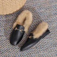 Women's Velvet Loafers with Rabbit Fur and Leather for Autumn