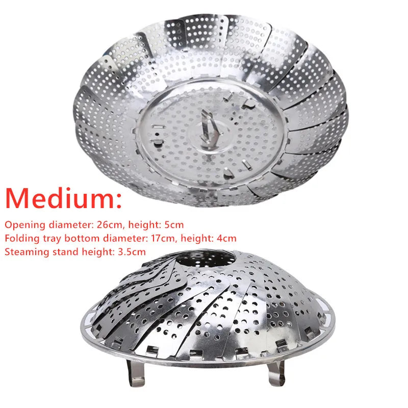 Folding Stainless Food Steamer Vegetable Fruit Food Basket Mesh Steamer Rack Cookware Utensils for Cooking Steam Dia.21/26/28cm - Buy online at  Vibe In Cart.
