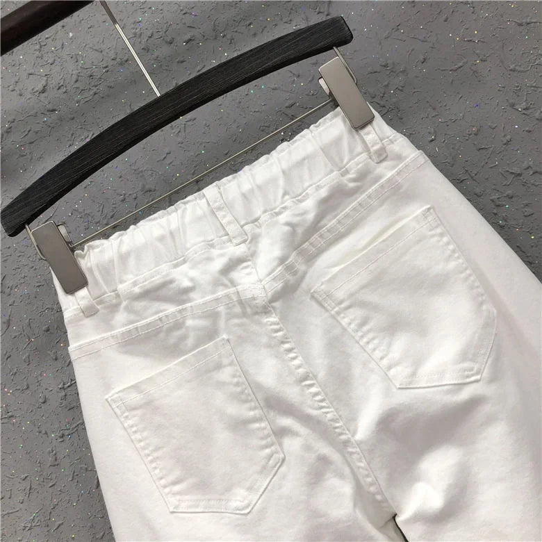 Women's White Straight Cotton Polyester Jeans Full Length