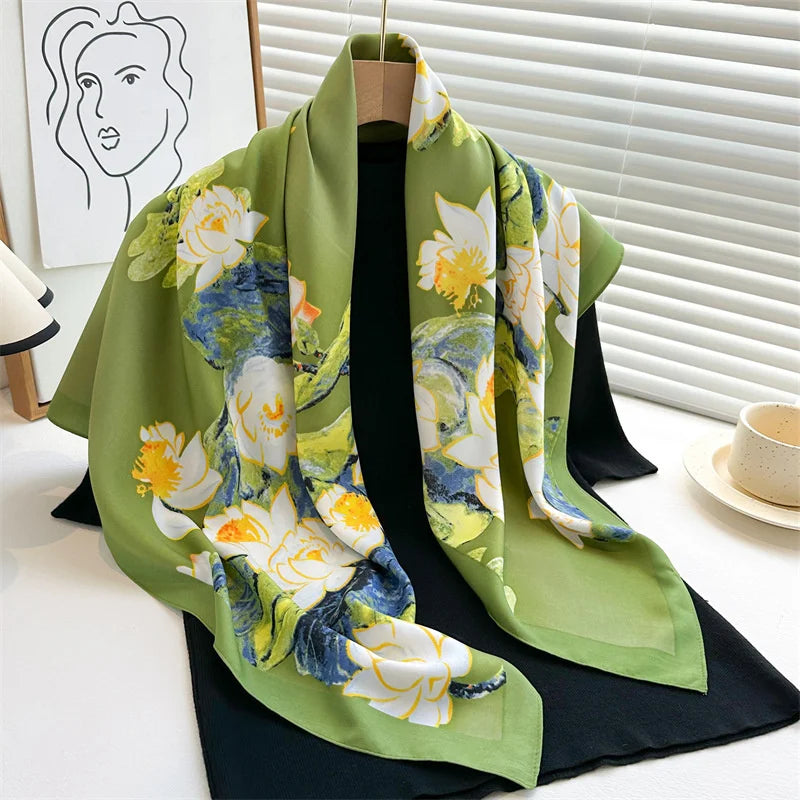 Women's Square Twill Scarf, 90x90 cm, for All Seasons