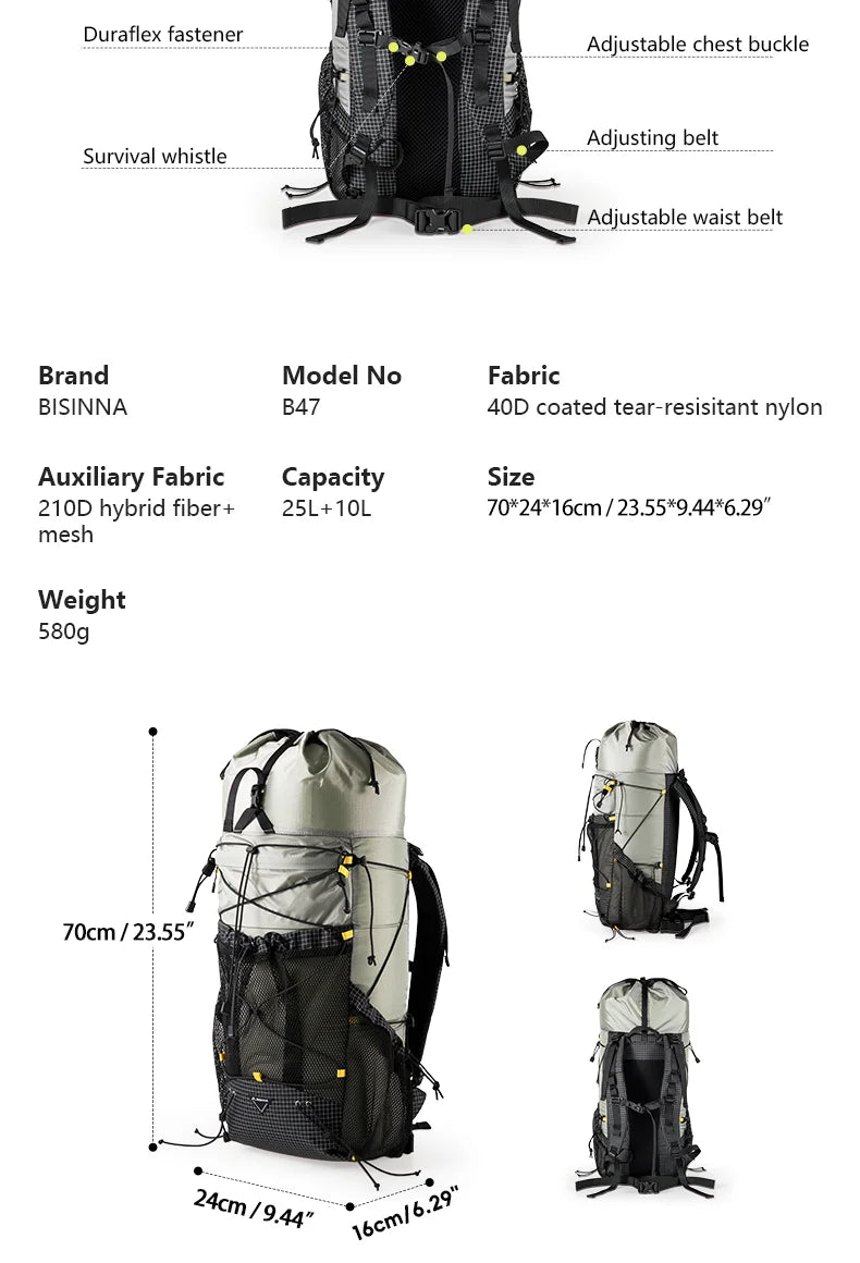 BISINNA Camping Backpack 25+10L Ultralight Travel Bag for Men Women Large Capacity Outdoor Sports Climbing Hiking Backpack - Buy online at  Vibe In Cart.