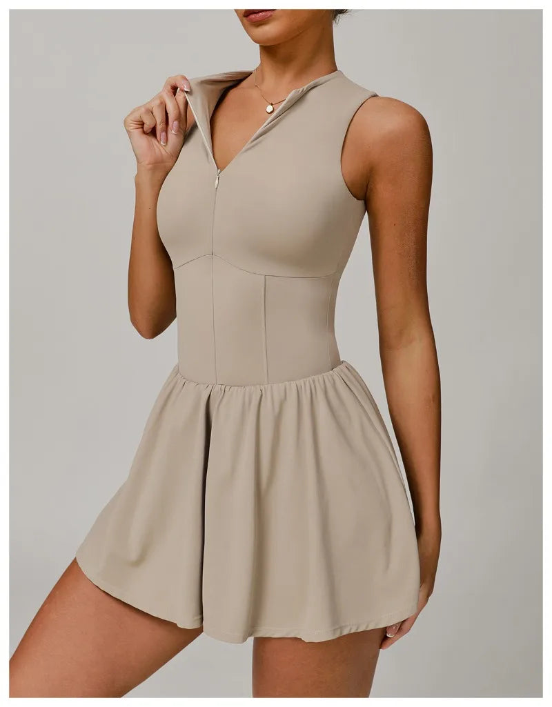 Women's Nylon Knit Fitness Suit with Stand-Up Collar for Yoga