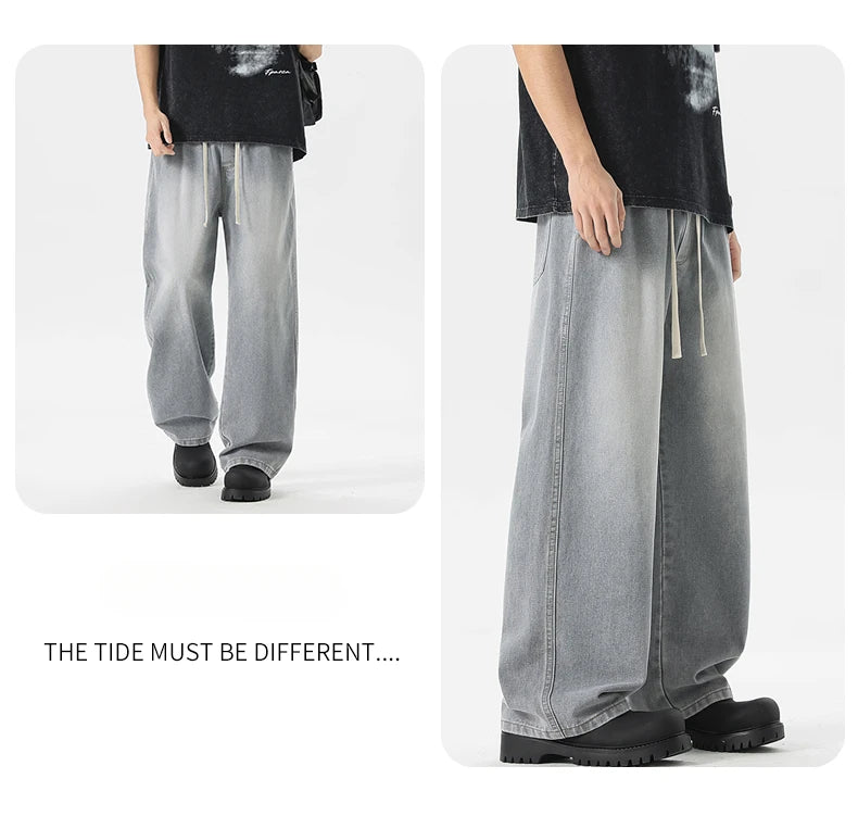 Men's Jeans American Loose Wide-leg Loose Straight Casual Trousers Street Hip-hop Baggy Jeans Black Grey  Blue Streetwear Men - Buy online at  Vibe In Cart.