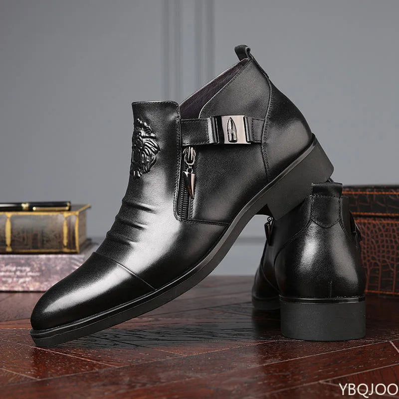 Winter Men's Elegant Boots Ankle non slip Leather Shoes British Zip Black Knight boots Pointed Punk Platform male Booties Botas - Buy online at  Vibe In Cart.