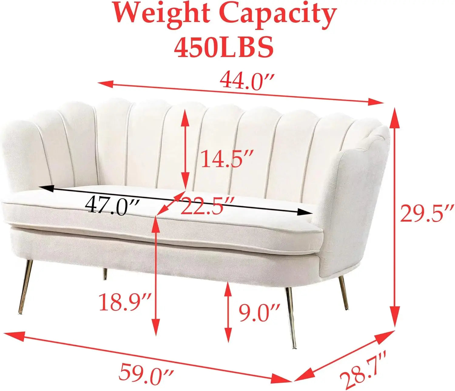 59” Small Modern Chenille Loveseat Sofa, 2-Seater Sofa with Gold Metal Legs, Small Couch with Flower Shaped Back for Living Room - Buy online at  Vibe In Cart.