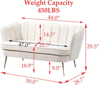 59” Small Modern Chenille Loveseat Sofa, 2-Seater Sofa with Gold Metal Legs, Small Couch with Flower Shaped Back for Living Room - Buy online at  Vibe In Cart.
