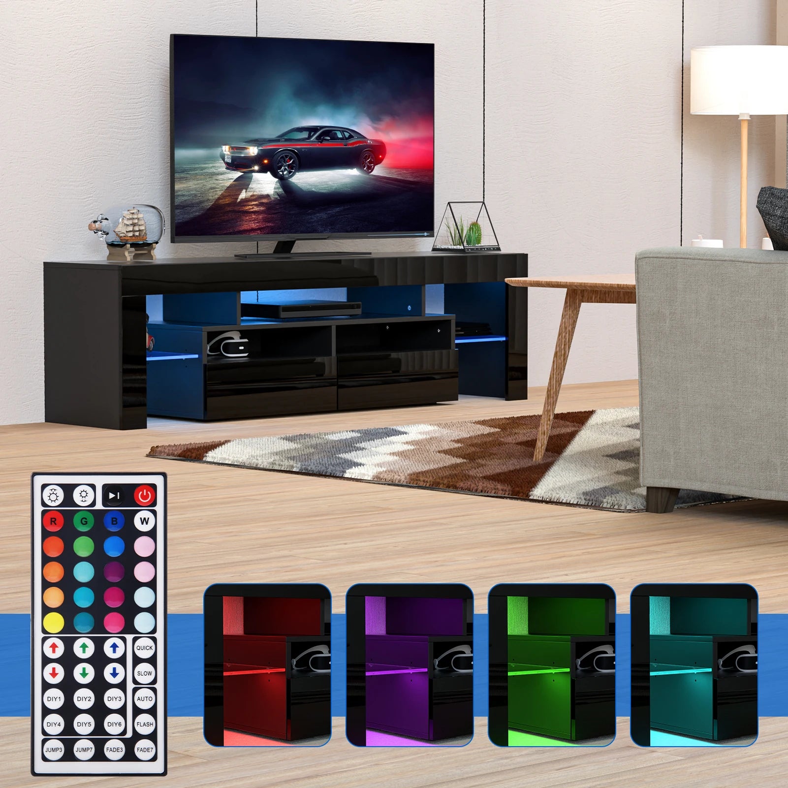 LED TV Stand for Living Room w/20 Colors Lights & Storage Shelf High Gloss TV Cabinet with Large Drawers for Gameroom/Bedroom - Buy online at  Vibe In Cart.