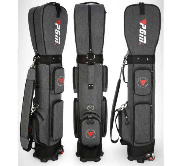 Nylon Golf Bag with Wheels for Aviation, Black and Gray