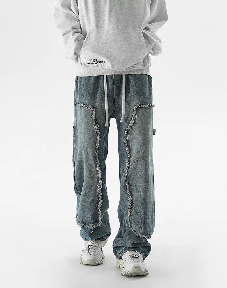 Men's Baggy Straight Leg Jeans With Elastic Waist For Spring And Autumn