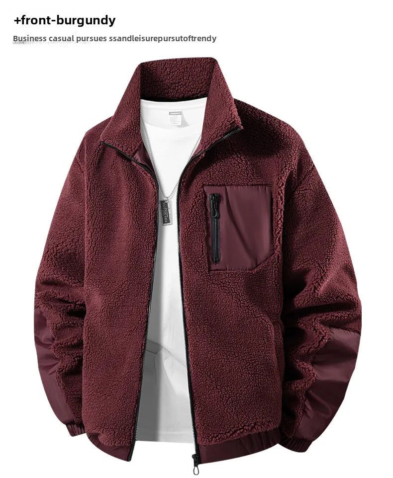 Men's European Size Sherpa Lined Stand Collar Winter Jacket with Thickened Fleece for Outdoor Casual Wear  Street Style Fashion - Buy online at  Vibe In Cart.