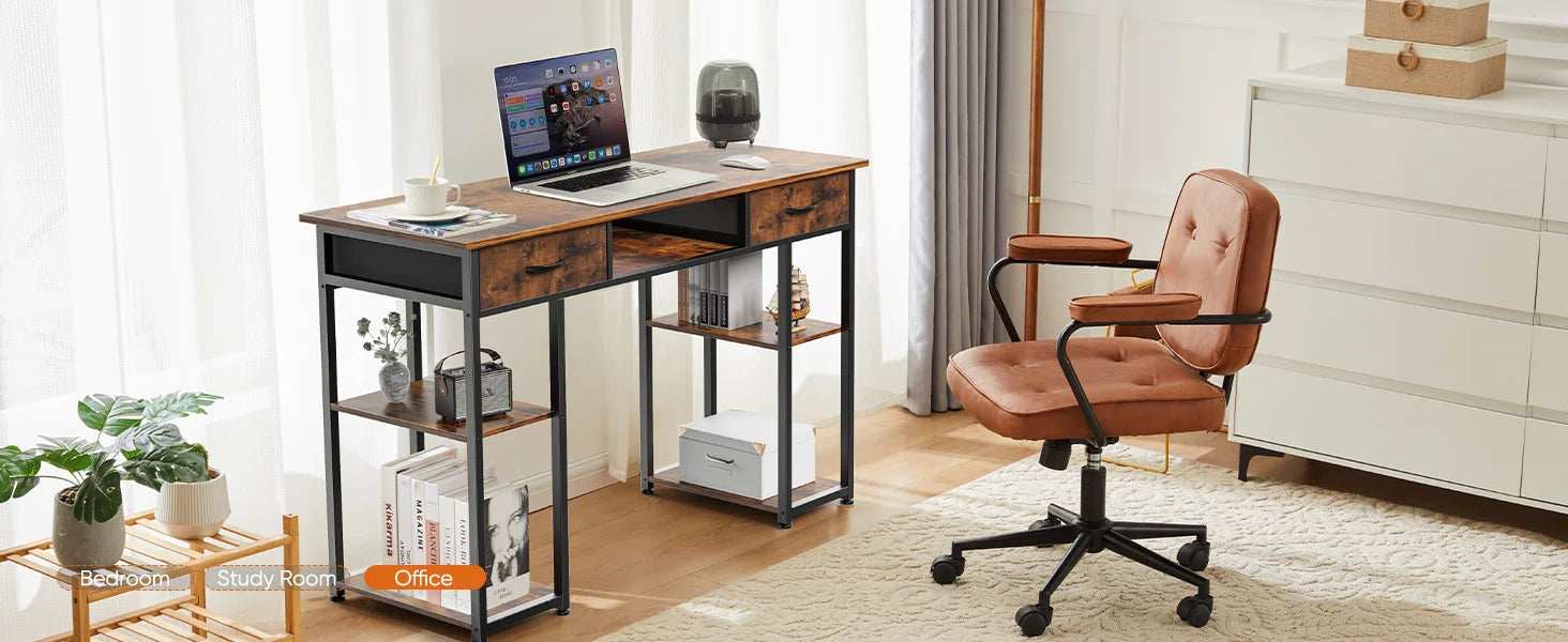 JHK 48 Inch Double Deck Shelving Office Computer Desk with Pull-out Fabric Storage Drawers Metal Frame Adjustable Feet Table ﻿ - Buy online at  Vibe In Cart.