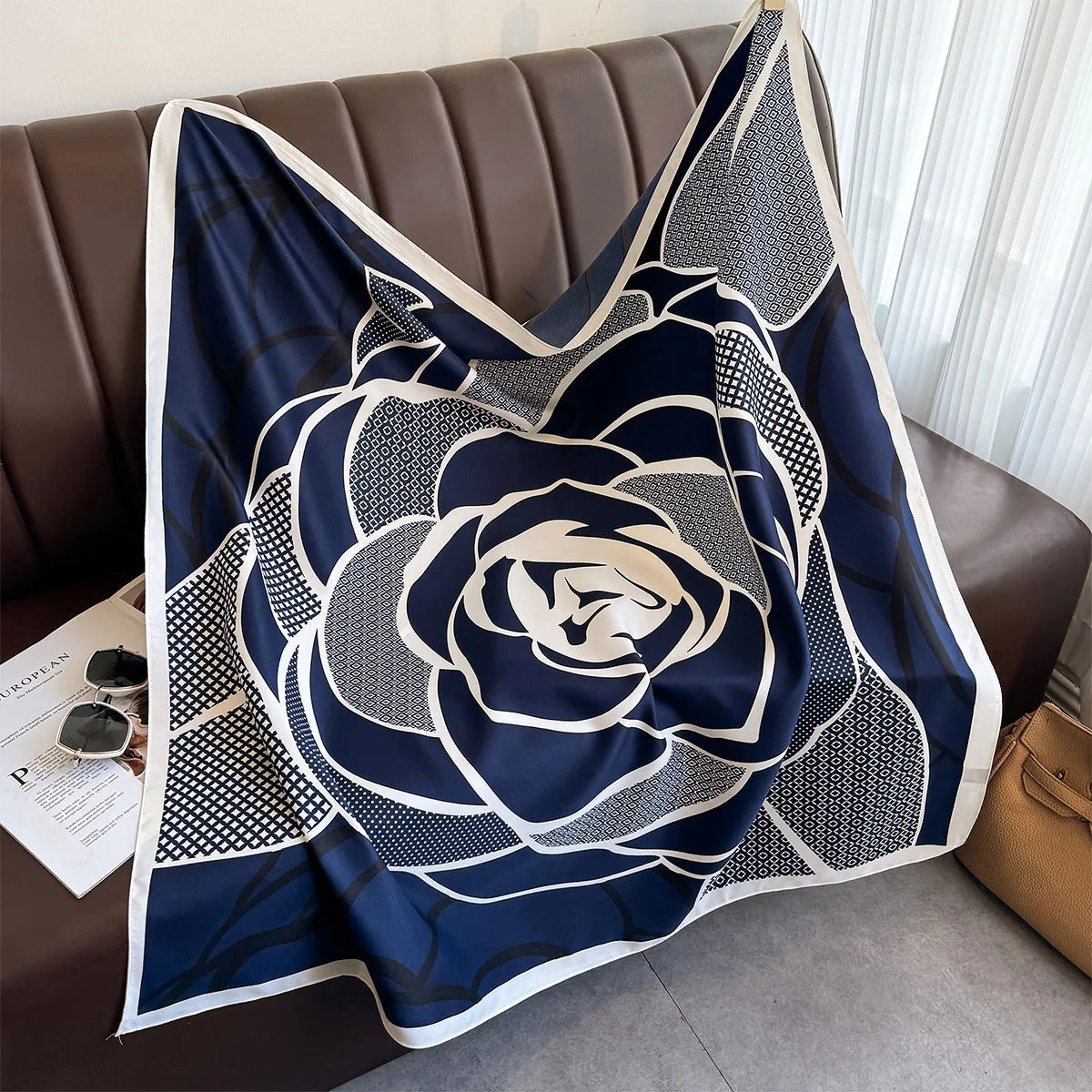 Women's Square Twill Scarf, 90x90 cm, for All Seasons