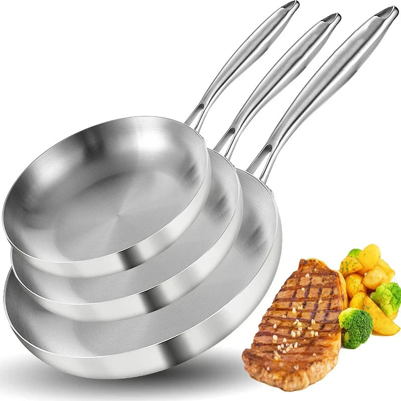 304 Stainless Steel Frying Pan NonStick Pan Fried Steak Pot Uncoated Kitchen Cookware For Gas Stove and Induction Cooker - Buy online at  Vibe In Cart.