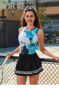 Women's Striped Pleated High Waist Golf Skort in Polyester Elastane