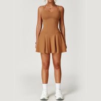 Womens Spaghetti Strap Tennis Dress with Built-in Shorts and Bra Golf Athletic Dress with Pockets