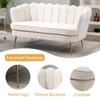 59” Small Modern Chenille Loveseat Sofa, 2-Seater Sofa with Gold Metal Legs, Small Couch with Flower Shaped Back for Living Room - Buy online at  Vibe In Cart.