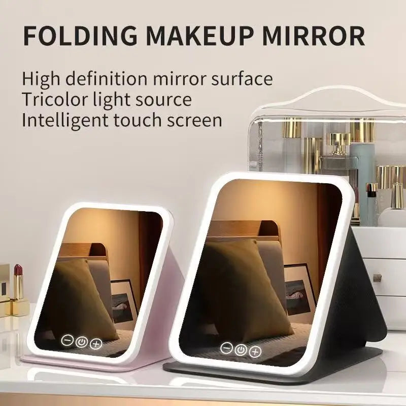 LED Makeup Mirror 3 Colors Light Portable Vanity with Adjustable Brightness USB Charging Foldable for Travel And Home Use - Buy online at  Vibe In Cart.