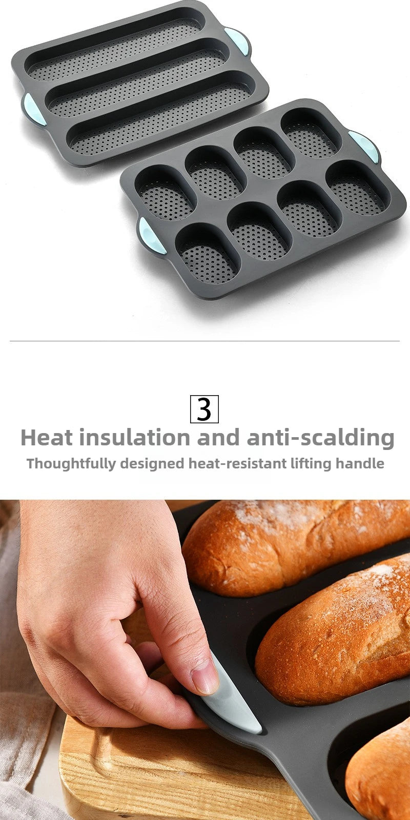 Silicone Baking Mold 3 & 8 grid Nonstick Loaf Pan Resistant Bakeware for Homemade Bread Sausage Roasting - Buy online at  Vibe In Cart.