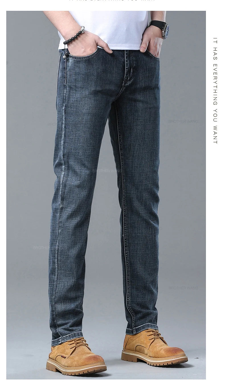 Spring Men's Light Blue Slim Jeans Stylish Casual Stretch Fabric Denim Pants Classic Trousers Smoke Gray - Buy online at  Vibe In Cart.