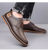 Men's Lace-Up Genuine Leather Oxford Shoes with Round Toe