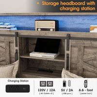 Vabches Bed Frame Queen with 4 Drawer&Storage Headboard Platform Bed Frame with LED Light& Power Strip&Sliding Barn Door Bedroom - Buy online at  Vibe In Cart.