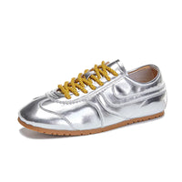 Women's Retro Flat Lace-Up Genuine Leather Sneakers Large Size
