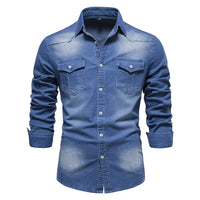 Men's Long Sleeve Cotton Denim Shirt Slim Fit Casual