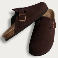 Men's Outdoor Cow Suede Lined EVA Insole Slippers With Low Heel