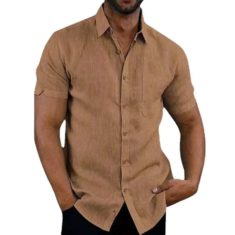 Summer Cotton Linen Shirts for Men Casual Short Sleeved Shirts Blouses Solid Turn-Down Collar Formal Beach Shirts Male Clothing - Buy online at  Vibe In Cart.