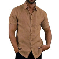 Summer Cotton Linen Shirts for Men Casual Short Sleeved Shirts Blouses Solid Turn-Down Collar Formal Beach Shirts Male Clothing - Buy online at  Vibe In Cart.