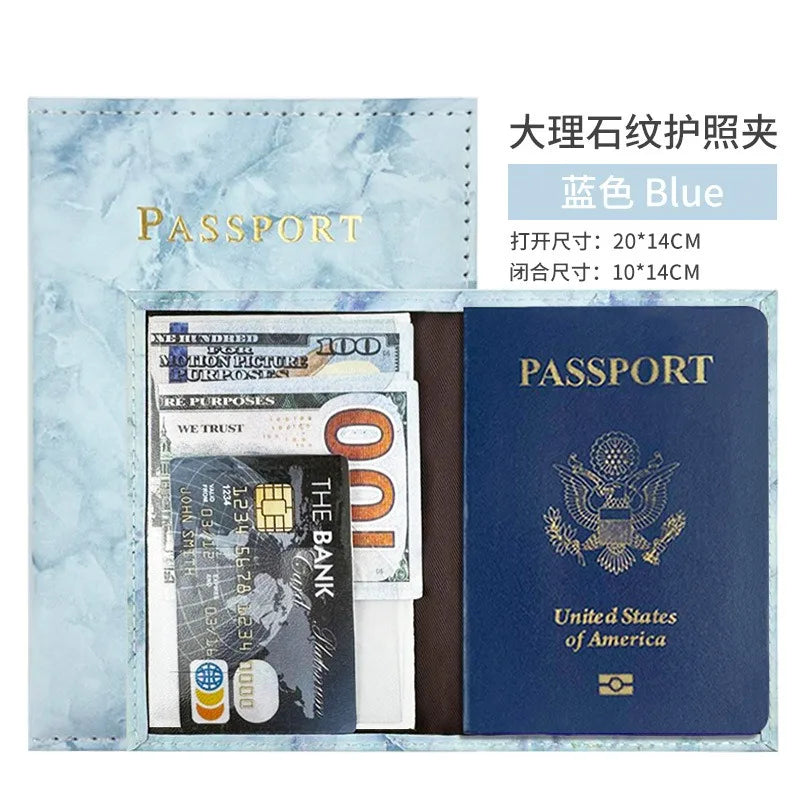 PU Leather Passport Case with Marble Design, 14cm x 10cm