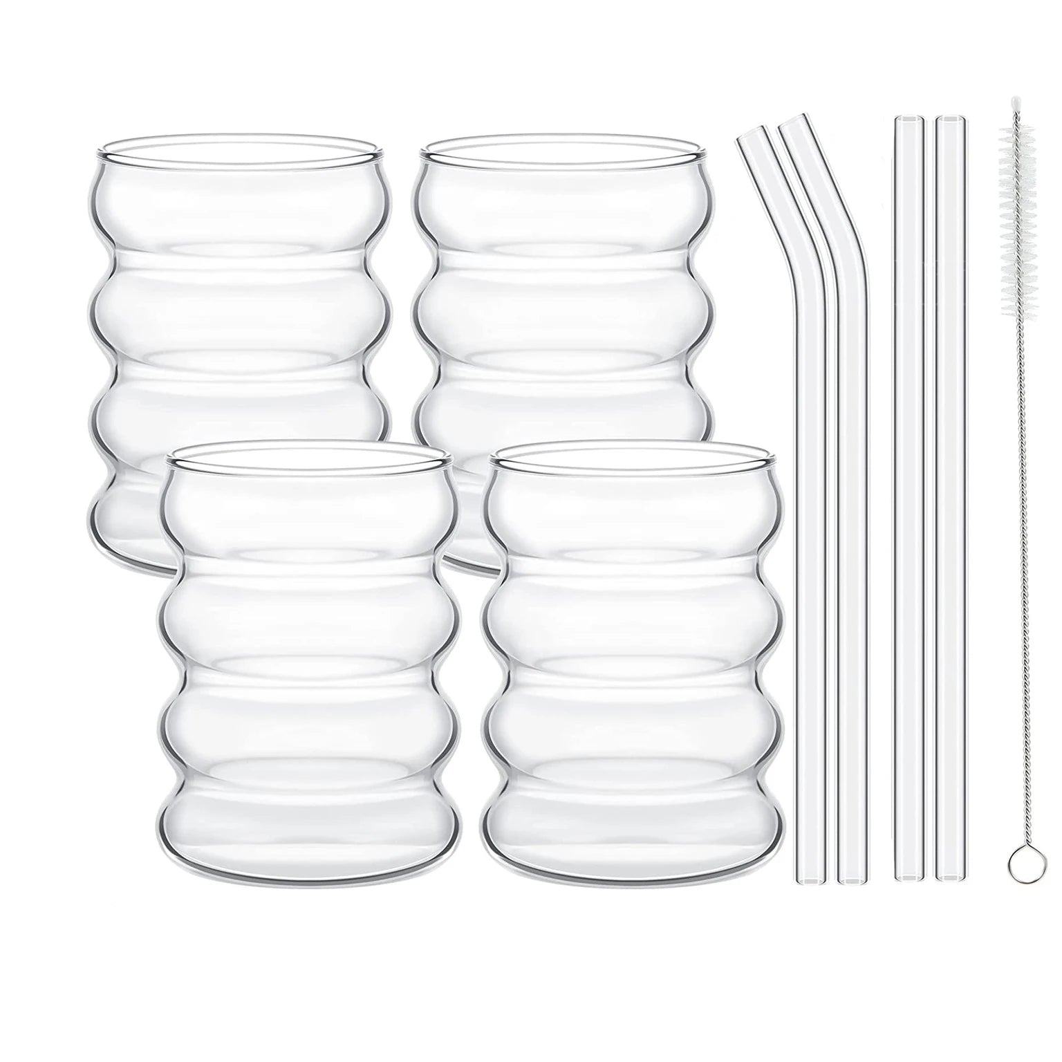 4pcs Creative Glass Cups Coffee Mug Clear Drinking Glasses Ribbed Glassware Cups With Straws Set Cocktail Fruit Glass Drinkware - Buy online at  Vibe In Cart.