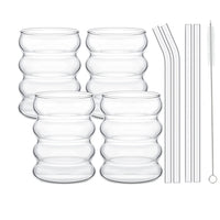 4pcs Creative Glass Cups Coffee Mug Clear Drinking Glasses Ribbed Glassware Cups With Straws Set Cocktail Fruit Glass Drinkware - Buy online at  Vibe In Cart.