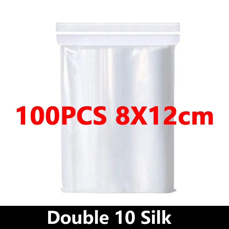 100 Piece Clear Plastic Zipper Storage Bags for Jewelry and Food
