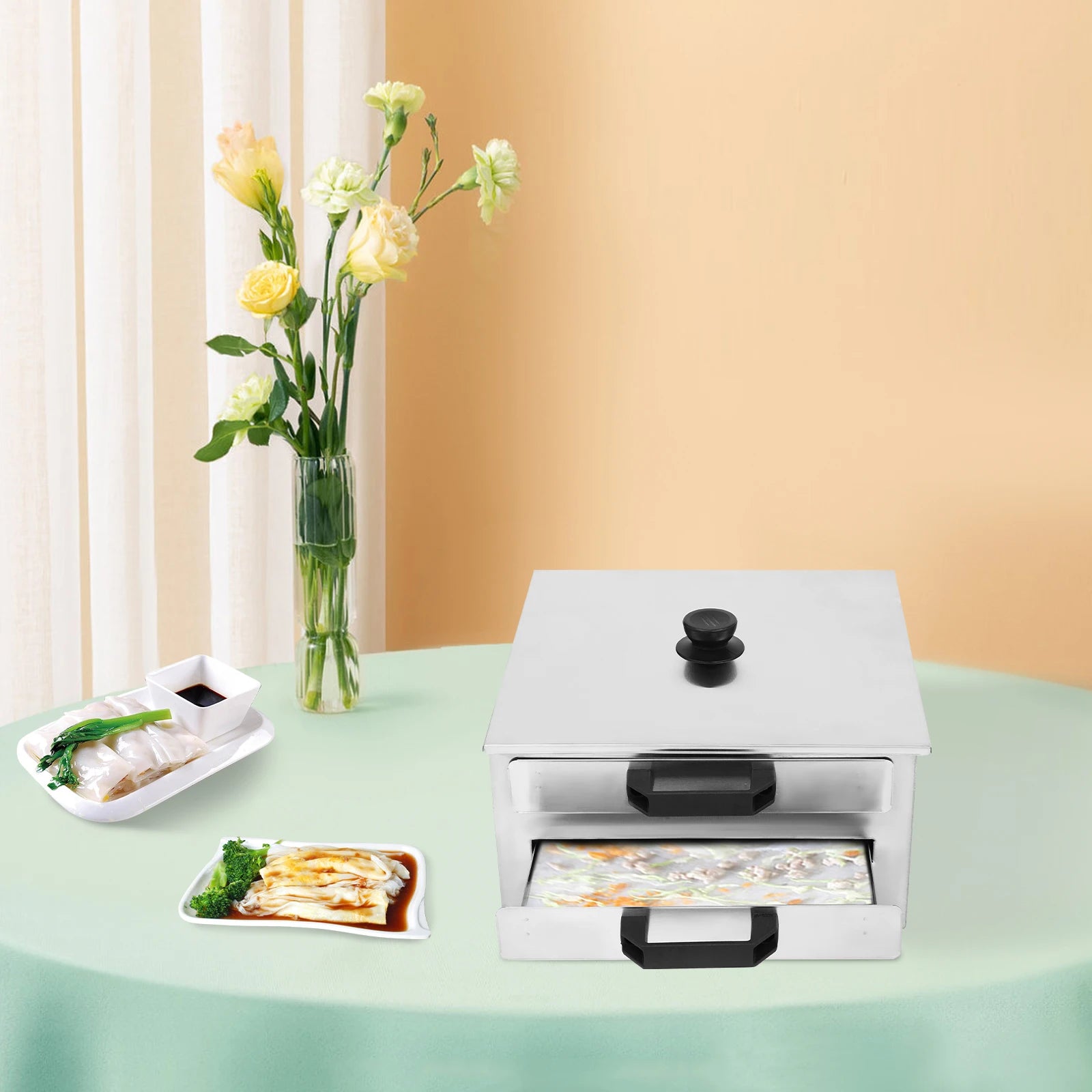 Open Chinese Rice Noodle Roll Food Steamer with Extra Tray Stainless Steel Square Tier/Layer Cooking Cuisine Guangdong Cookware - Buy online at  Vibe In Cart.