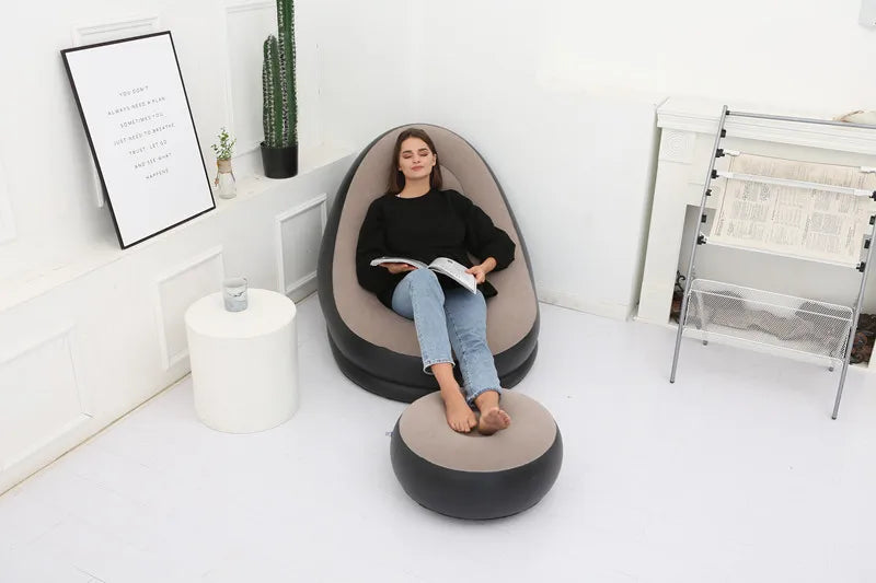 OTAUTAU Inflatable Lounger with Footstool Ottoman Chaise Lounge Recliner Outdoor Portable Camping Couch Garden Chair Pouf SF029 - Buy online at  Vibe In Cart.