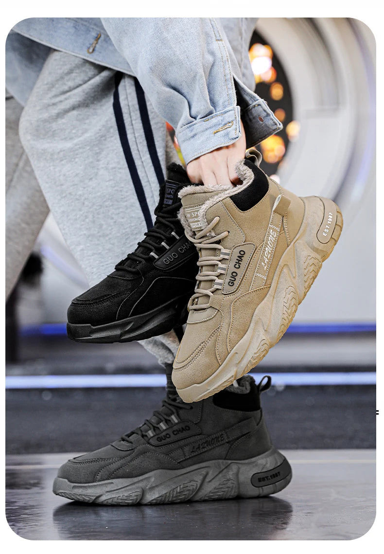 New autumn and winter high top and plush thick cotton shoes for men, casual, non slip, thick soled, cold resistant, warm cotton - Buy online at  Vibe In Cart.