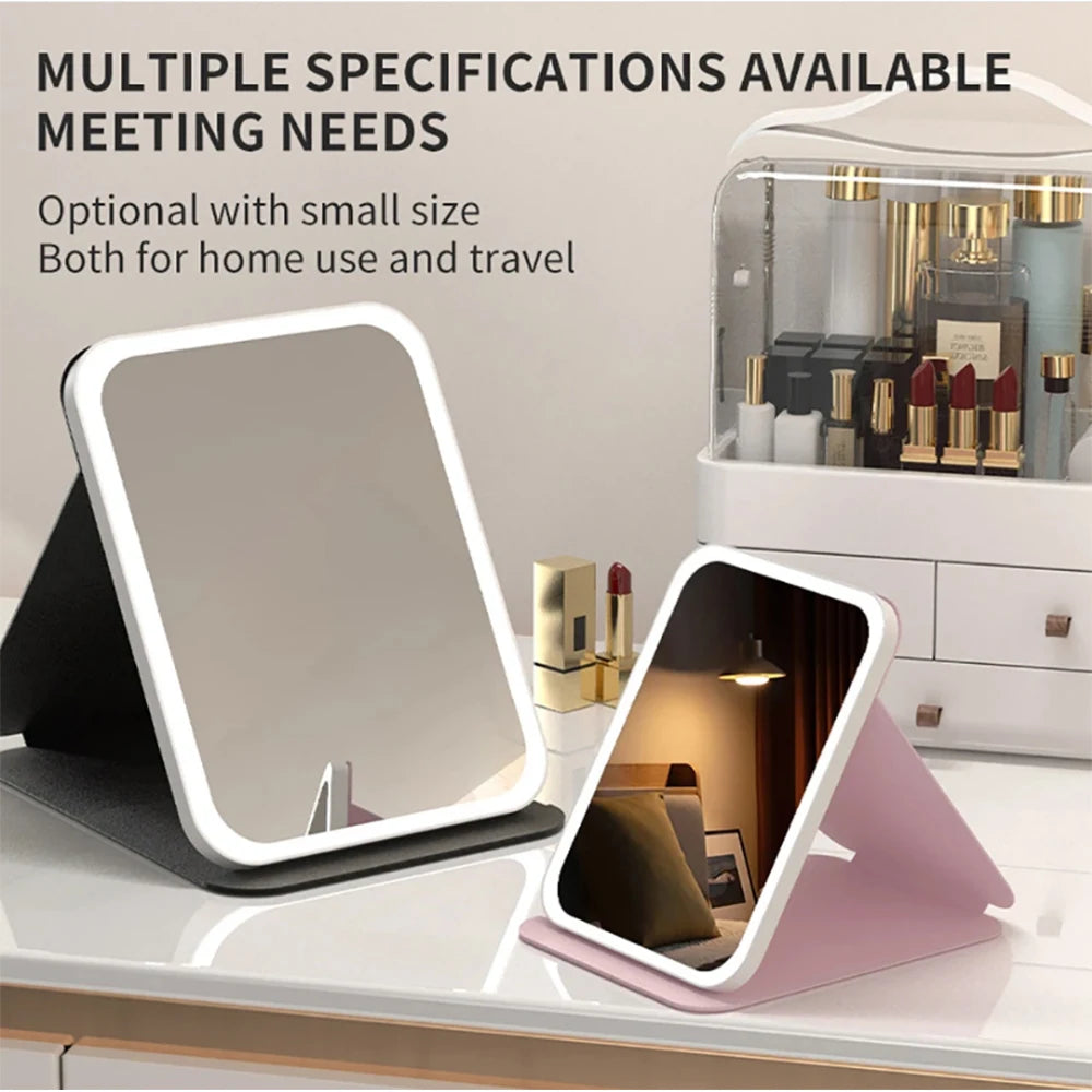 LED Makeup Mirror 3 Colors Light Portable Vanity with Adjustable Brightness USB Charging Foldable for Travel And Home Use - Buy online at  Vibe In Cart.