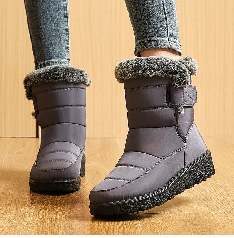 Women's Mid-Calf Snow Boots with Low Wedge Heel and Plush Insole