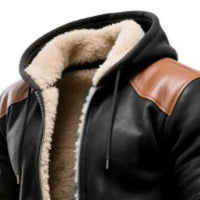 Men's Vintage Black Contrast Leather Warm Fleece Hooded Jacket - Buy online at  Vibe In Cart.