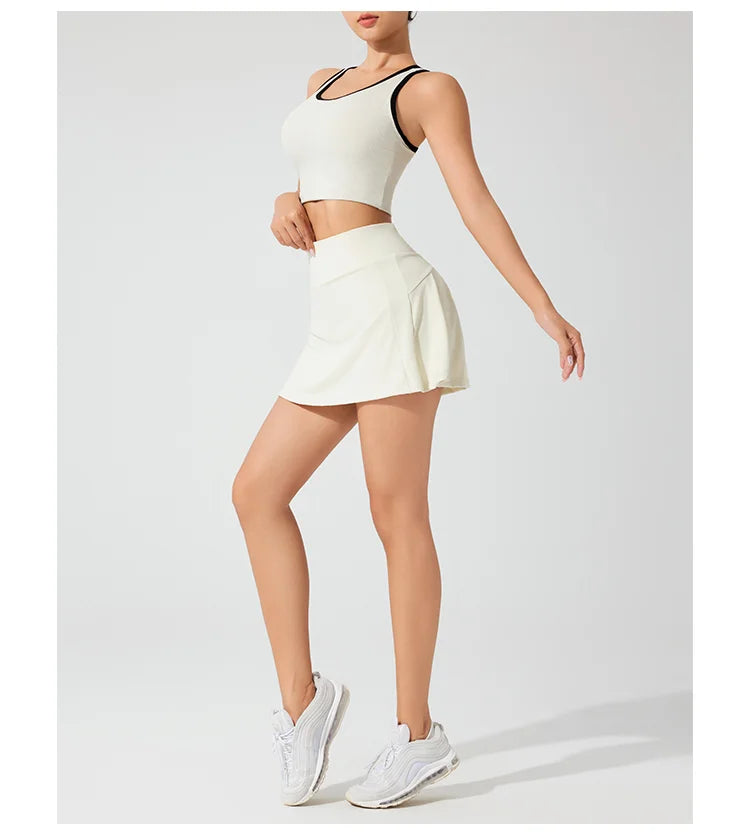 Athleisure Sports Running Gym Short short Breathable Elastic Solid 2 in 1 White Women's Skirt Tennis Dress with Side Pocket - Buy online at  Vibe In Cart.