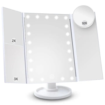 Vanity Makeup Mirror with Light 2X/3X/10X Magnification Lighted Cosmetic Mirror Touch Control Trifold Dual Power Supply Portable - Buy online at  Vibe In Cart.