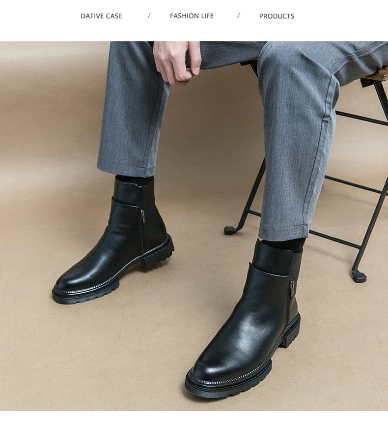 Men's autumn high-top leather shoes men's height-increasing British Chelsea boots short boots business casual men's boots - Buy online at  Vibe In Cart.