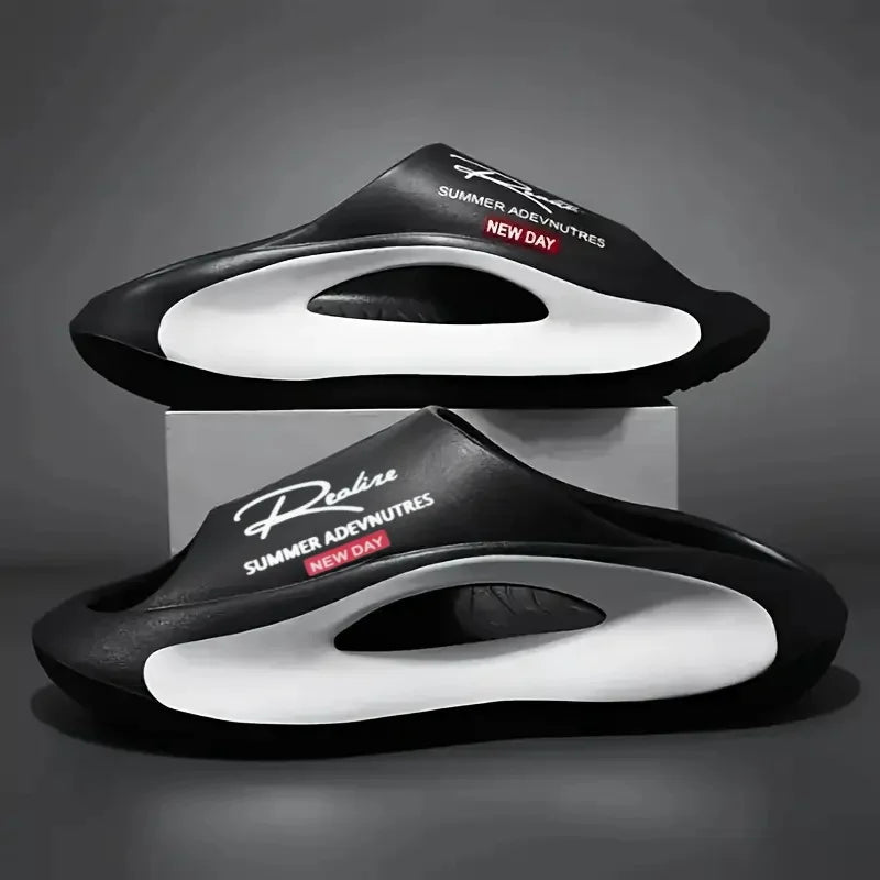 Lightweight EVA men's slide | Black and white cartoon design, exposed toes, comfortable all year round, casual indoor/outdoor us - Buy online at  Vibe In Cart.