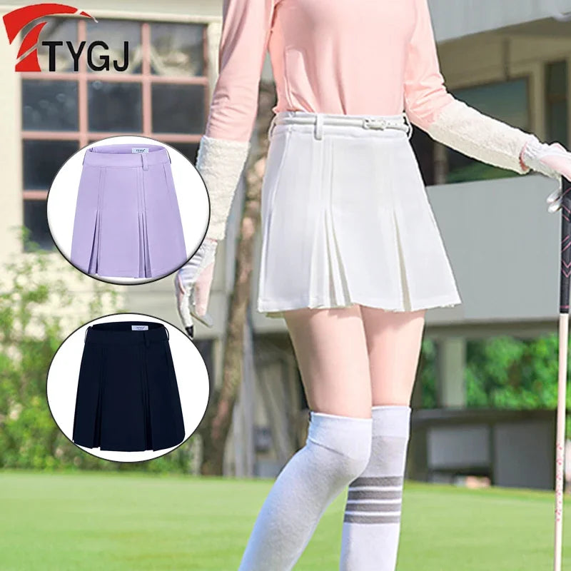 TTYGJ New Golf Skirt Women Spring Autumn Fashion A-lined Skirt Ladies Outdoor Sports Skorts Casual Golf Wear with Inner Shorts
