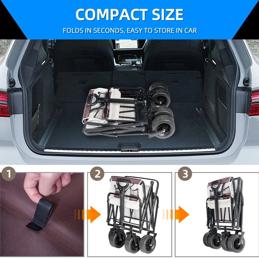 Collapsible Folding Heavy Duty Utility Wagon for Outdoor, Black