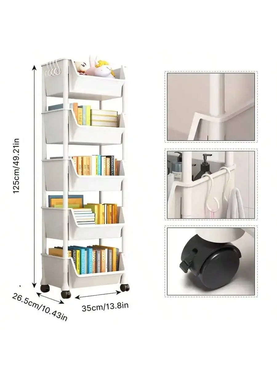 Multi-Tier Rolling Storage Cart, Slim Rolling Cart with Storage Bins and Hooks - Space-Saving Organizer, 360° Rotating Storage C - Buy online at  Vibe In Cart.